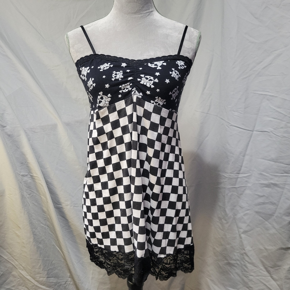 Girly Skulls and Checks Babydoll Top